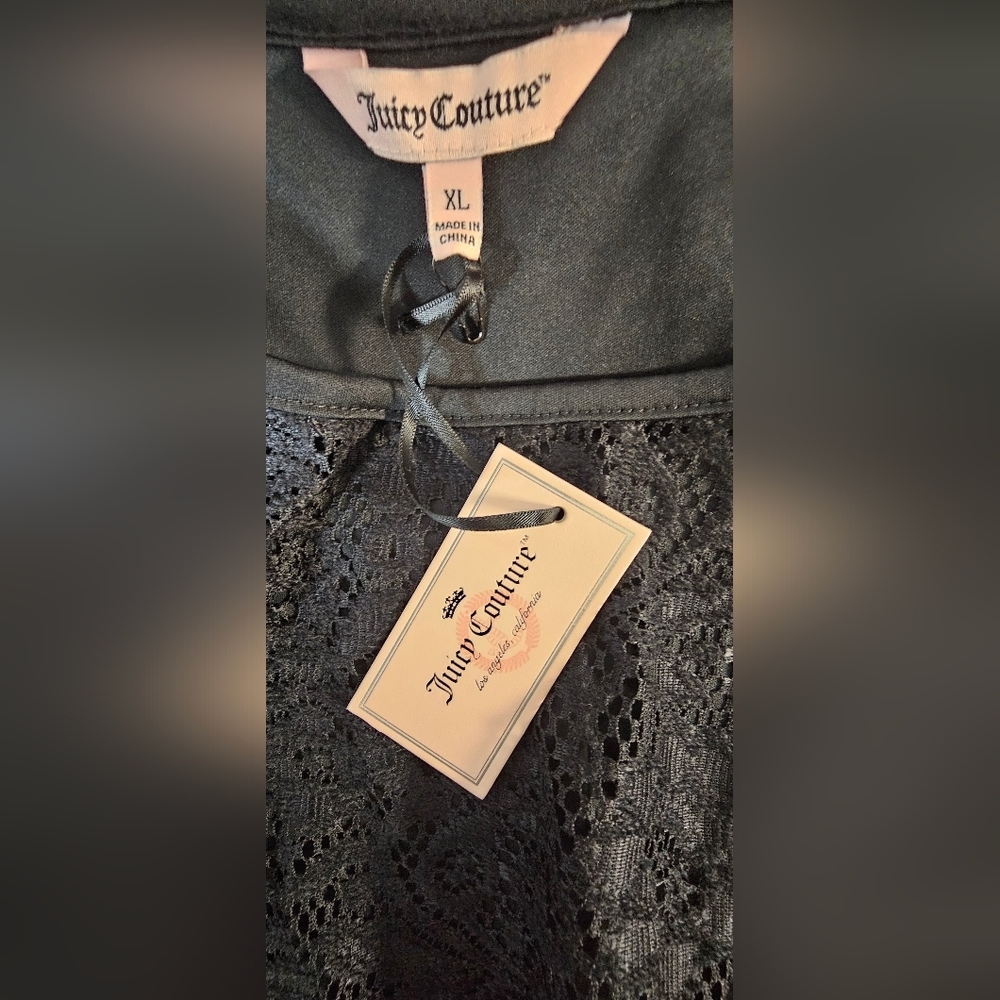 Juicy Couture  Black Lace Top Blouse XL NWT Long Sleeve Ruffle  Whimsy Goth - Picture 7 of 11